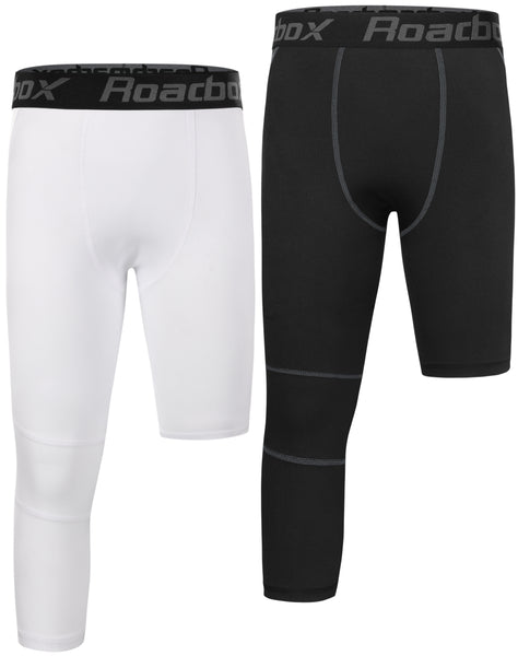 Roadbox Boys One Leg 3/4 Compression Pants 2 Pack - Basketball Tights for Gym Athletic Base Layer Leggings